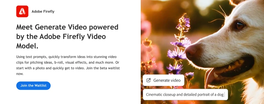 Tham gia danh sách chờ trải nghiệm công cụ tạo video AI Adobe Firefly Video. Ảnh chụp màn hình