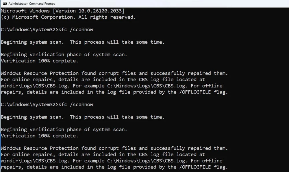 Lỗi SFC sau khi cập nhật Windows 11 2024. Ảnh: ZDNET