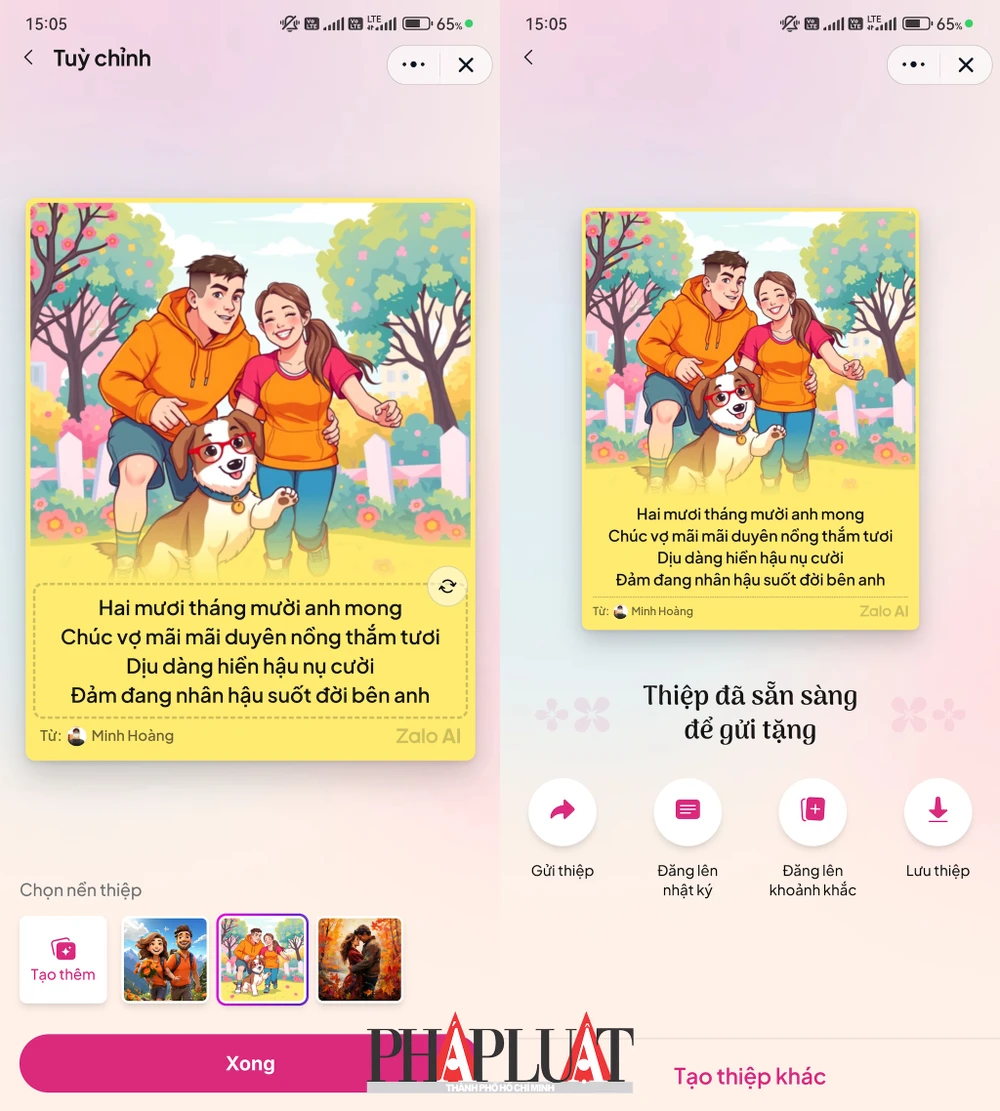 Tạo thiệp 20-10 bằng Zalo. Ảnh: MINH HOÀNG