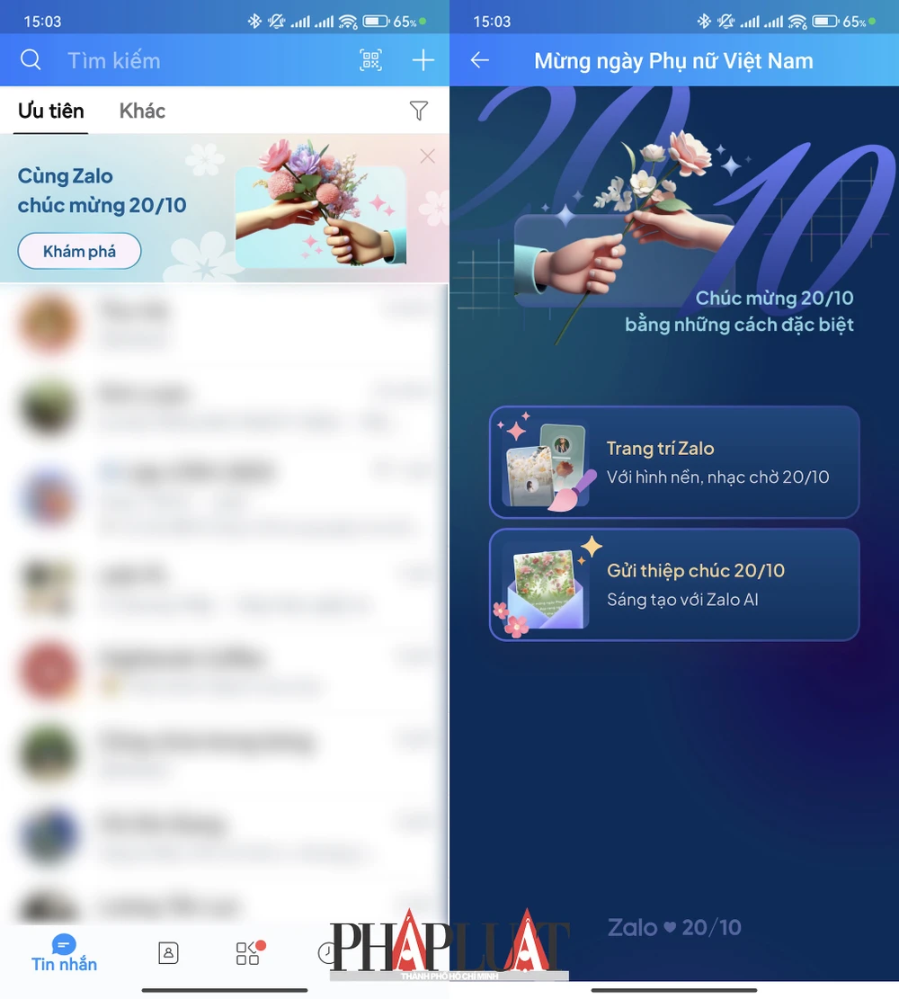 Cách tạo thiệp 20-10 bằng Zalo mới nhất năm 2024. Ảnh: MINH HOÀNG