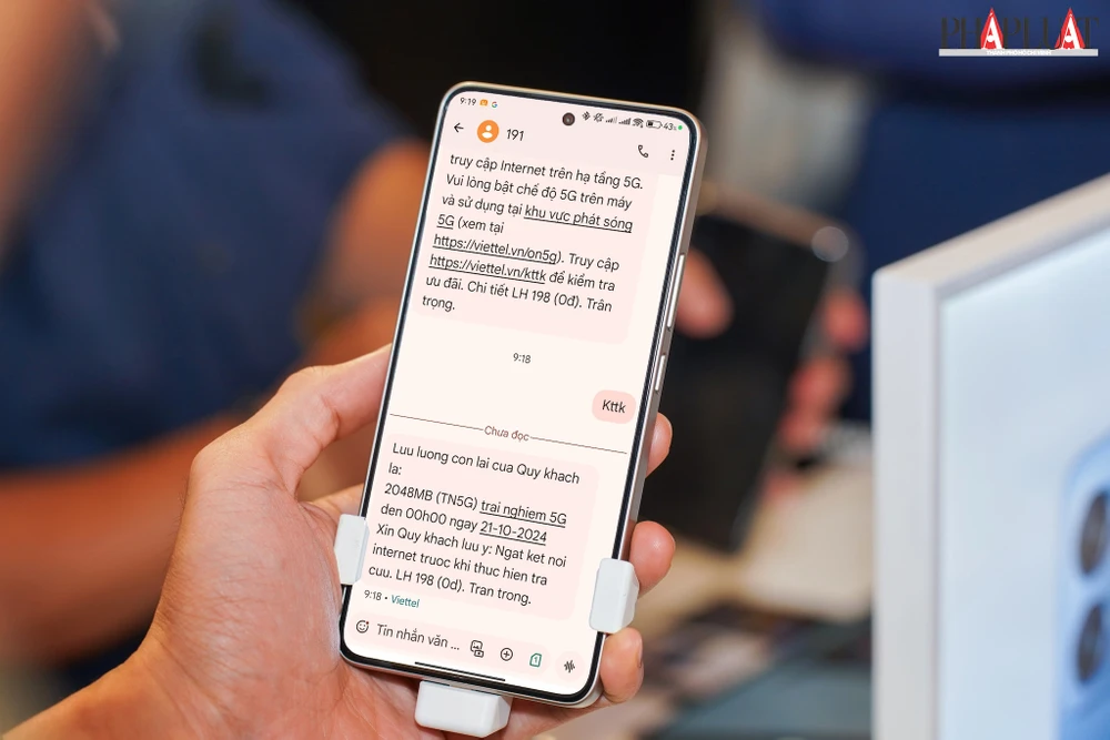 Cách kiểm tra dung lượng 5G còn lại bằng tin nhắn SMS. Ảnh: MINH HOÀNG