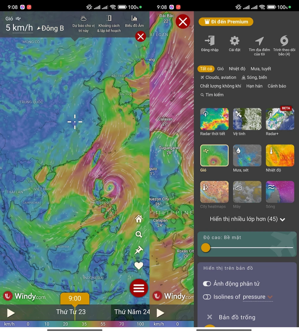 Cách theo dõi đường đi của cơn bão Trami bằng Windy. Ảnh: MINH HOÀNG