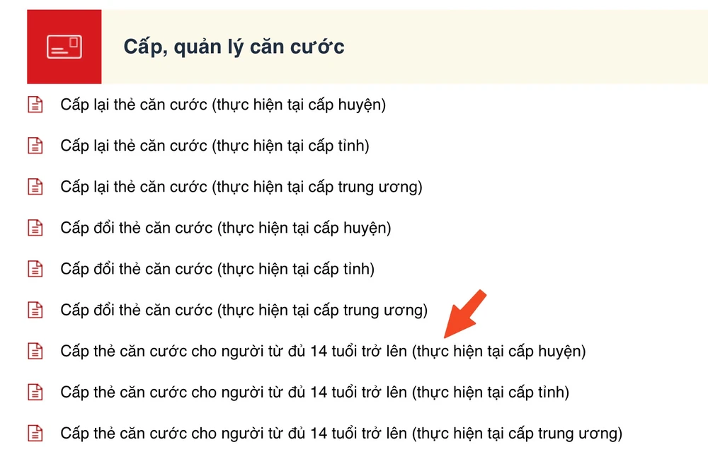 Chọn dịch vụ cấp thẻ căn cước cho người từ đủ 14 tuổi trở lên. Ảnh: MINH HOÀNG