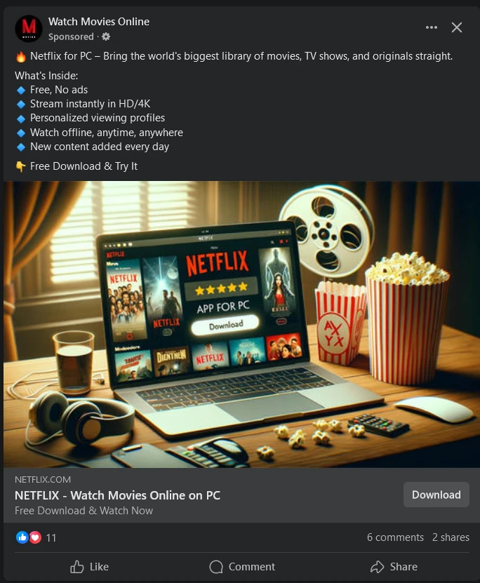 Quảng cáo độc hại trên Facebook. Ảnh: Bitdefender