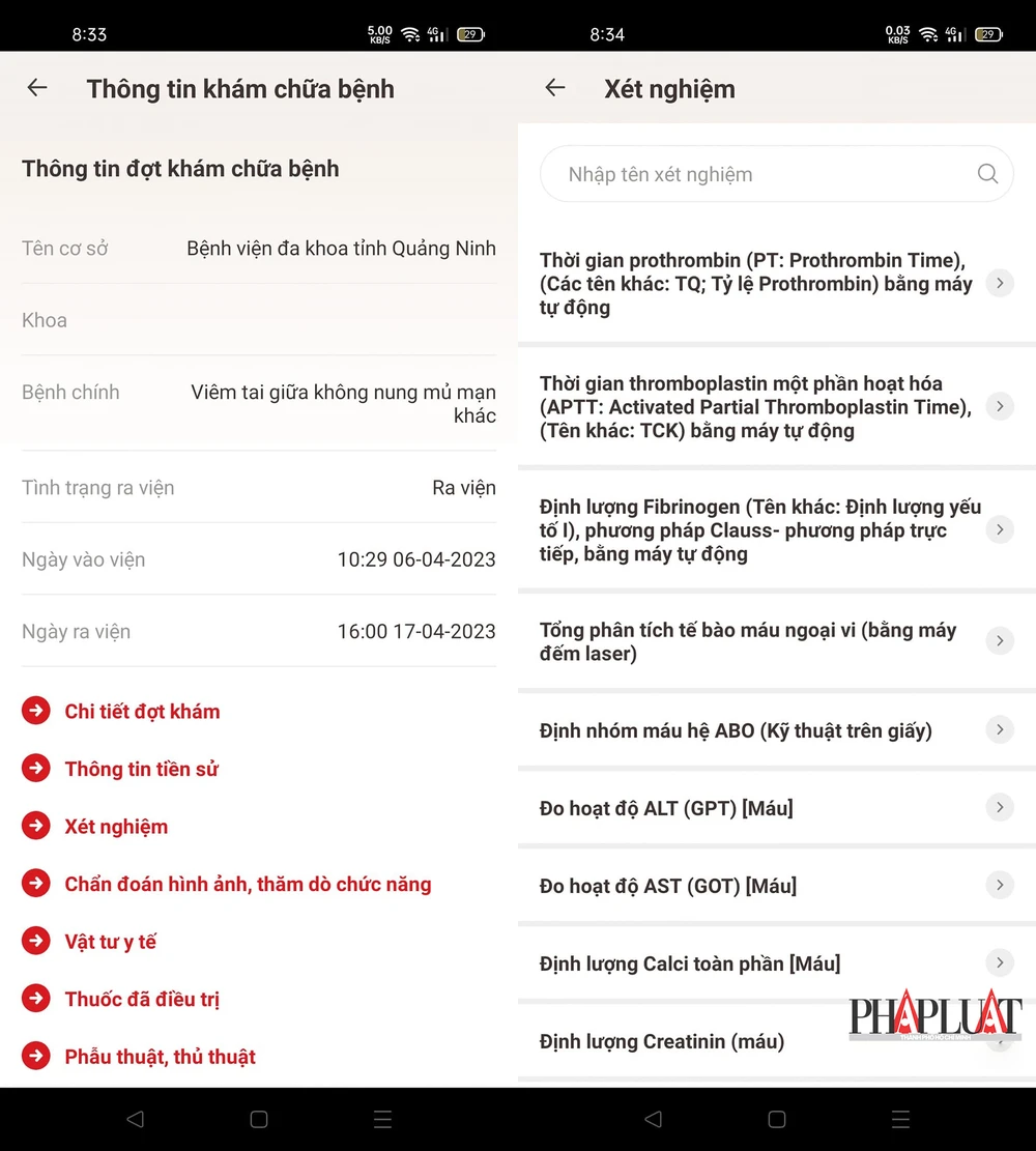 Theo dõi quá trình khám chữa bệnh trên ứng dụng VNeID. Ảnh: MINH HOÀNG