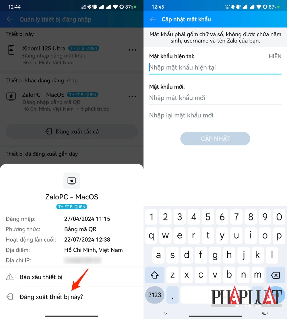 Đổi mật khẩu tài khoản Zalo định kỳ để đảm bảo an toàn. Ảnh: MINH HOÀNG