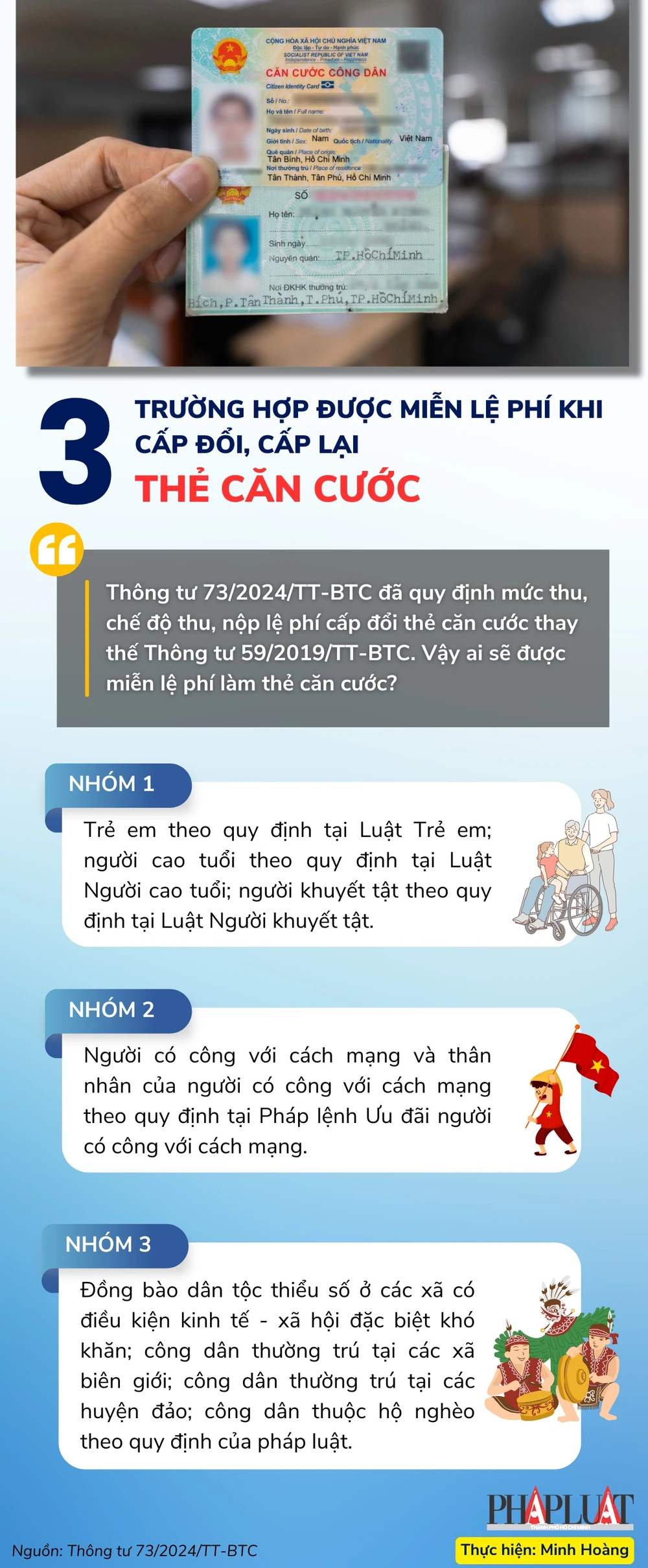 Infographic: 3 trường hợp được miễn lệ phí khi cấp đổi, cấp lại thẻ căn cước.