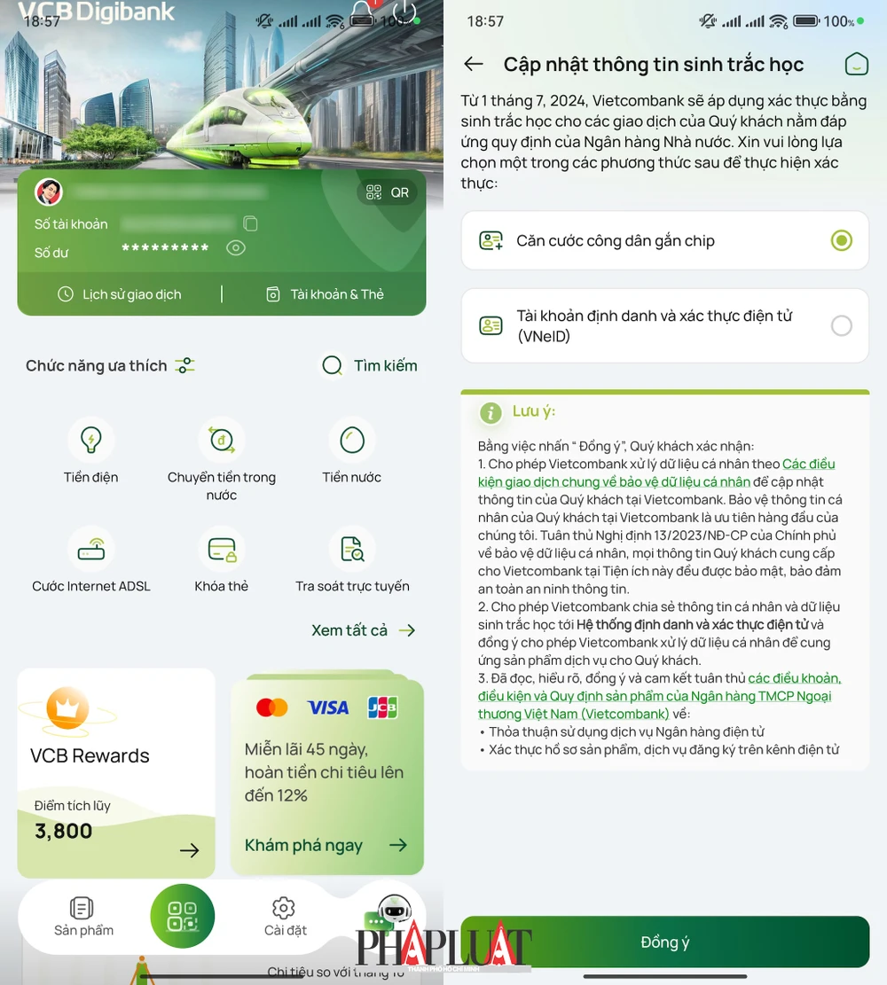 Xác thực sinh trắc học ngân hàng bằng ứng dụng VNeID. Ảnh: MINH HOÀNG
