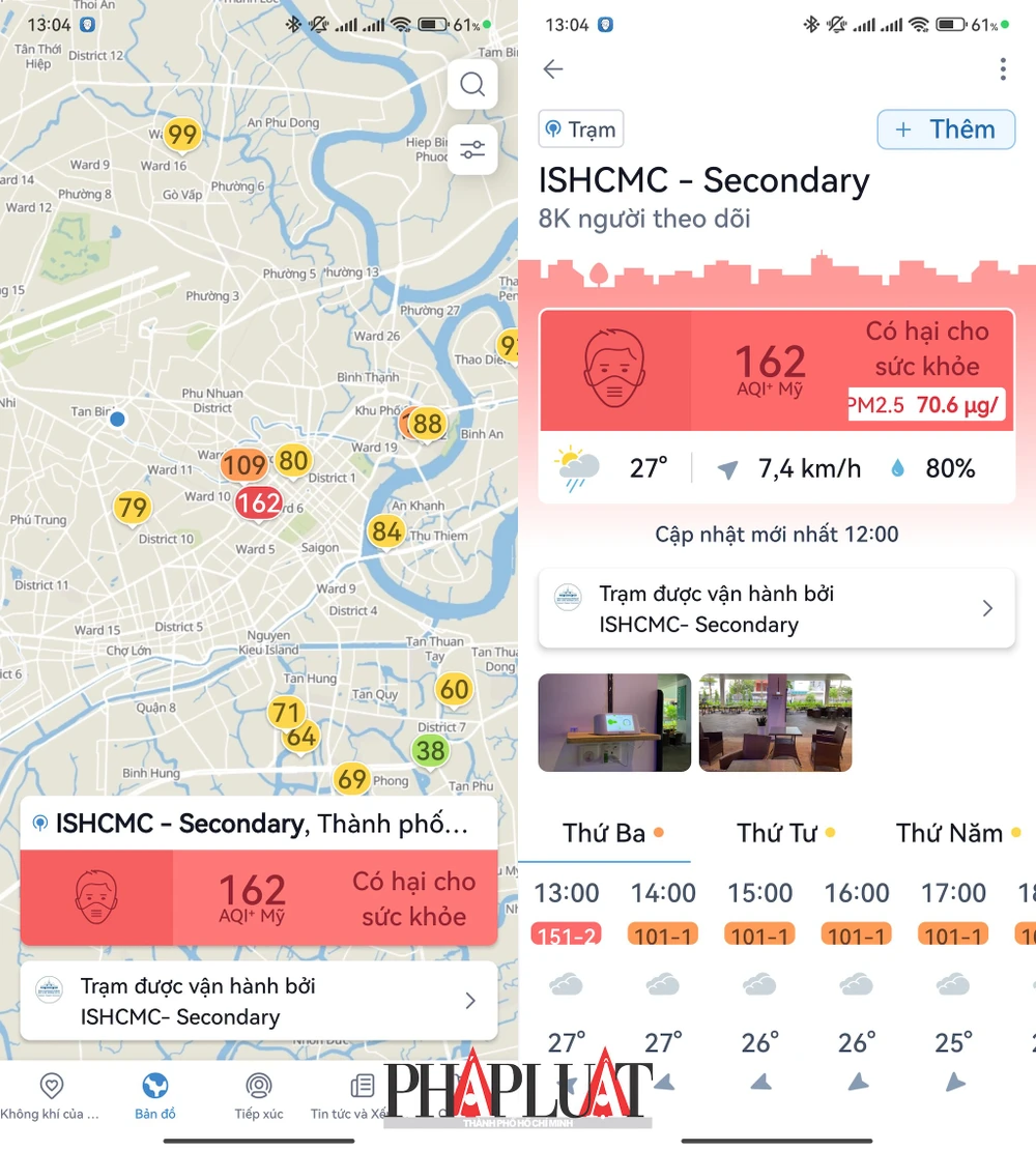 Chất lượng không khí tại một số khu vực ở TP.HCM. Ảnh: MINH HOÀNG
