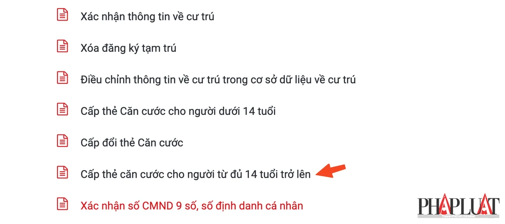 Chọn thủ tục cấp thẻ căn cước cho người từ đủ 14 tuổi trở lên. Ảnh: MINH HOÀNG