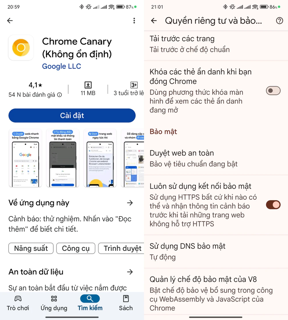 Bật tính năng Always Use Secure Connections (luôn sử dụng kết nối bảo mật) trên trình duyệt Chrome. Ảnh: TIỂU MINH