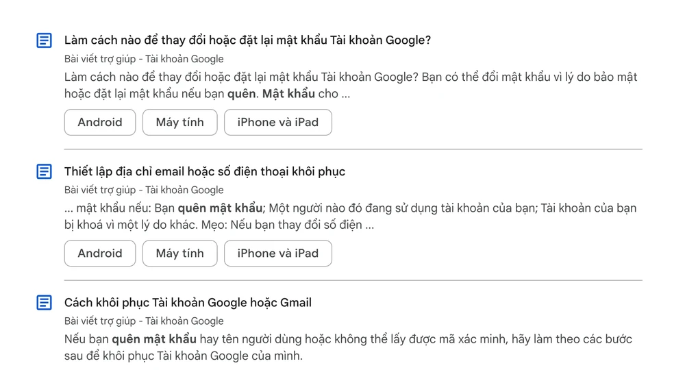 Cách lấy lại mật khẩu tài khoản Google. Ảnh: MINH HOÀNG