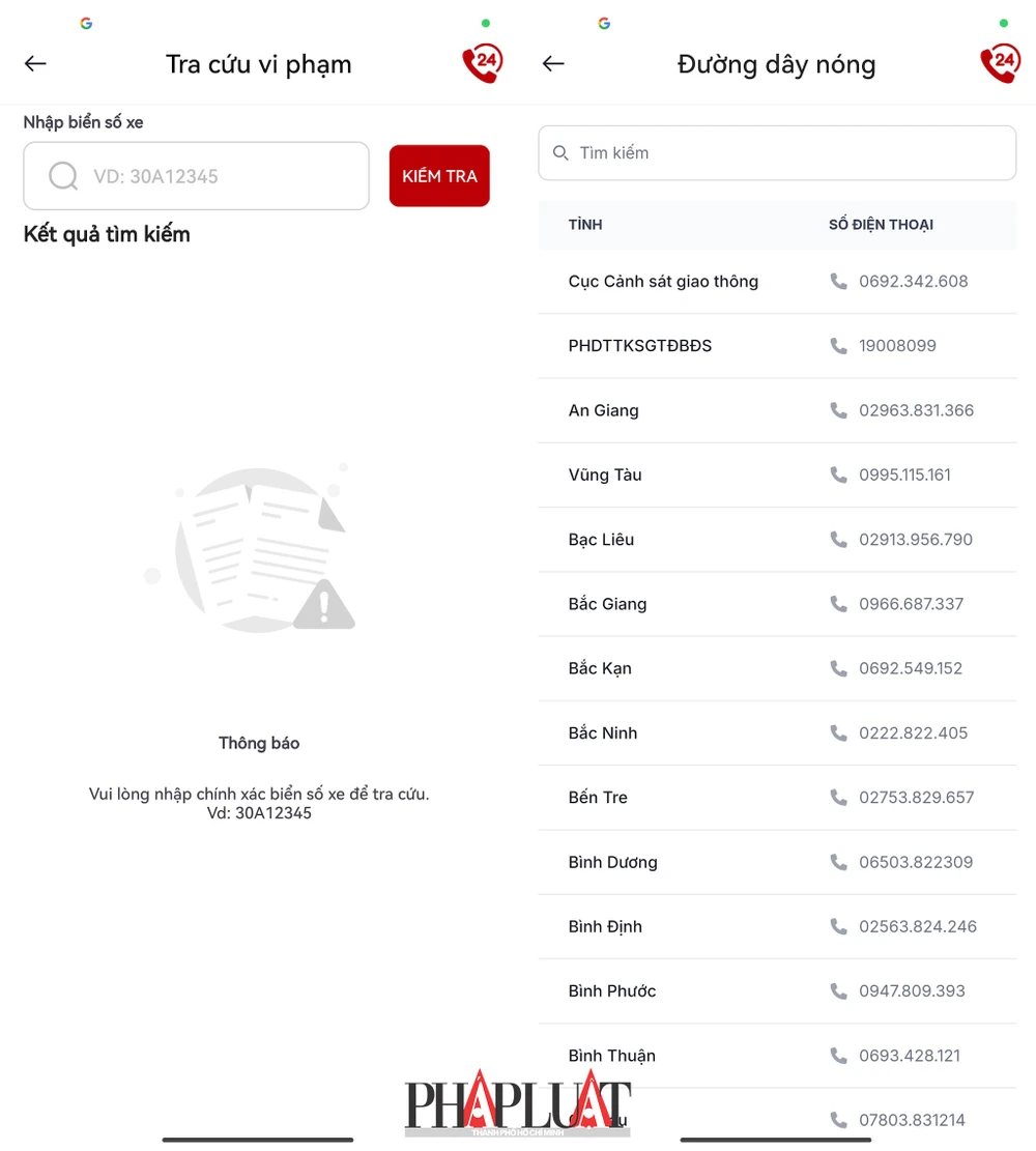 Tra cứu phạt nguội thông qua ứng dụng VNeTraffic. Ảnh: MINH HOÀNG