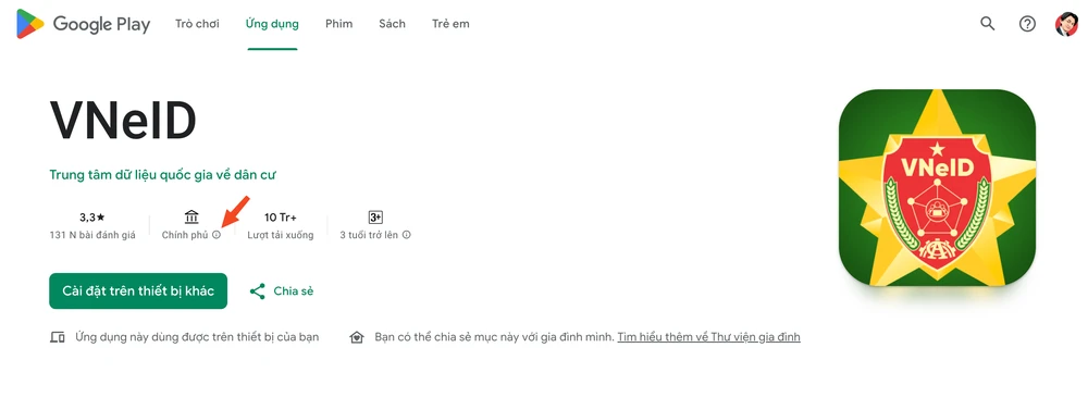 Các ứng dụng được gắn nhãn “Xác thực ứng dụng Chính phủ” sẽ có thêm mục Chính phủ ngay bên dưới. Ảnh: MINH HOÀNG