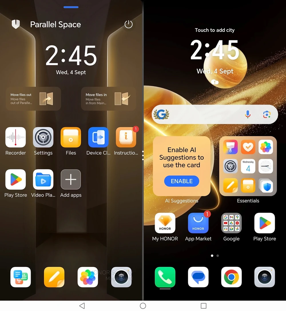 Tính năng không gian song song trên điện thoại Honor Magic V3.