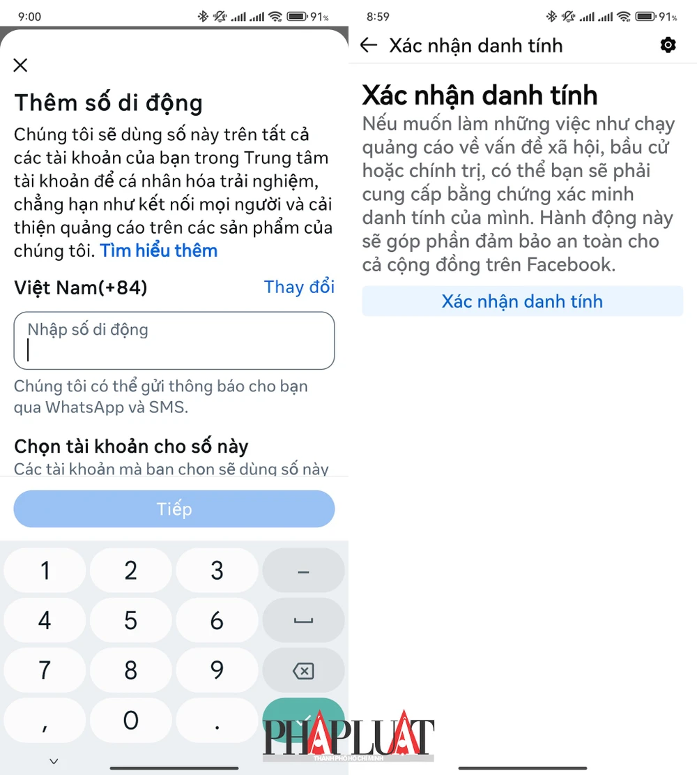 Xác nhận danh tính trên Facebook. Ảnh: MINH HOÀNG