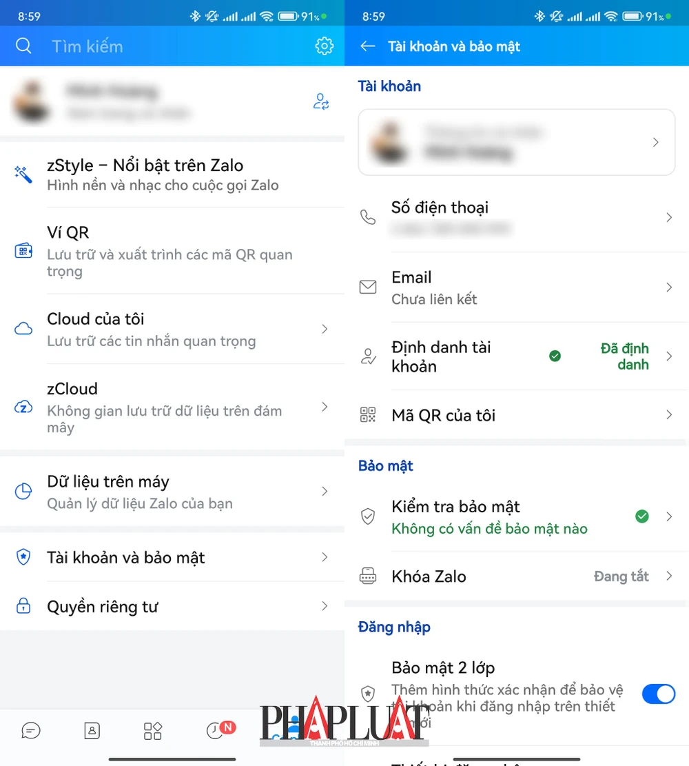 Xác thực tài khoản trên Zalo. Ảnh: MINH HOÀNG