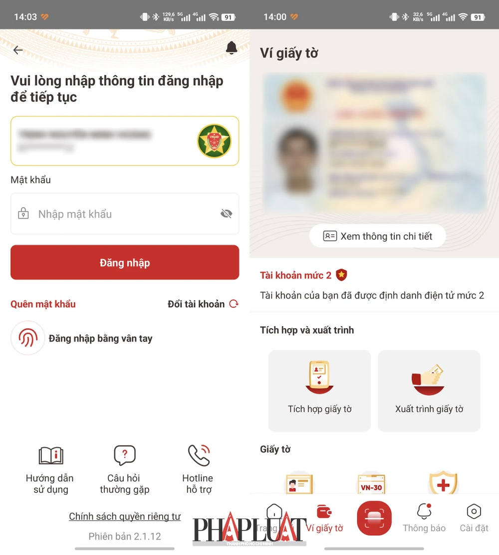 Đăng nhập ứng dụng VNeID và chọn chức năng Xuất trình giấy tờ. Ảnh: MINH HOÀNG