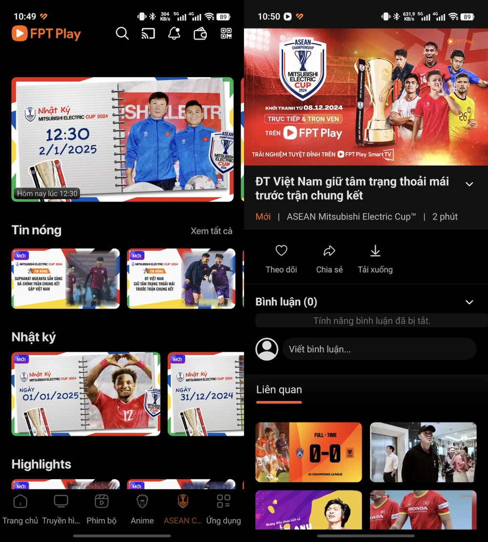 Cách xem trận chung kết lượt đi AFF Cup 2024 giữa đội tuyển Việt Nam và Thái Lan tối nay 2-1-2025. Ảnh: MINH HOÀNG