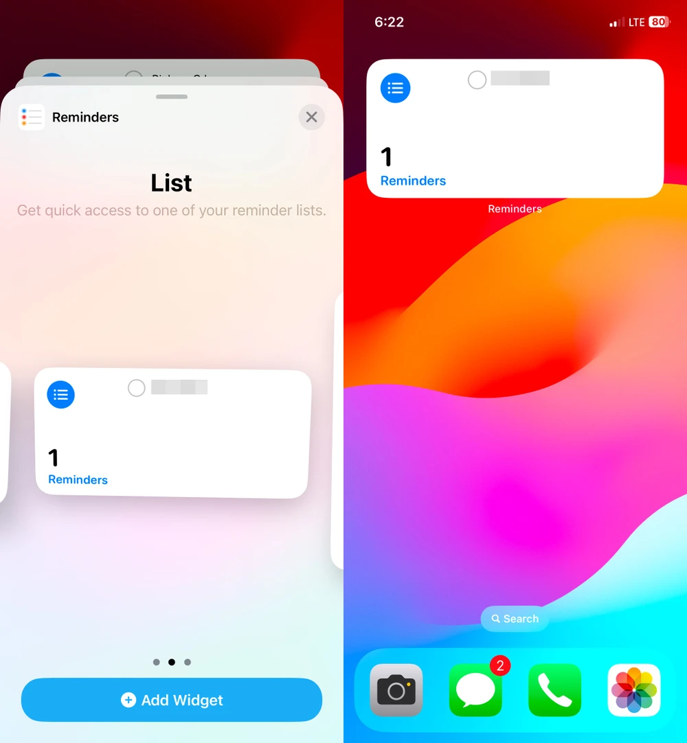 Tiện ích iPhone Reminders.