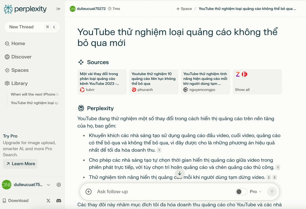 Perplexity ngày càng mạnh và hỗ trợ người dùng tìm kiếm tốt hơn. Ảnh: TIỂU MINH