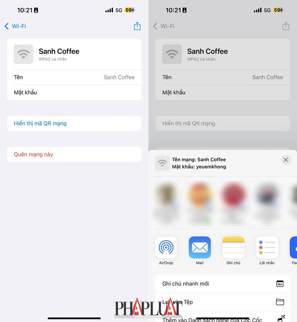 Cách chia sẻ mật khẩu WiFi bằng mã QR trên iPhone. Ảnh: MINH HOÀNG