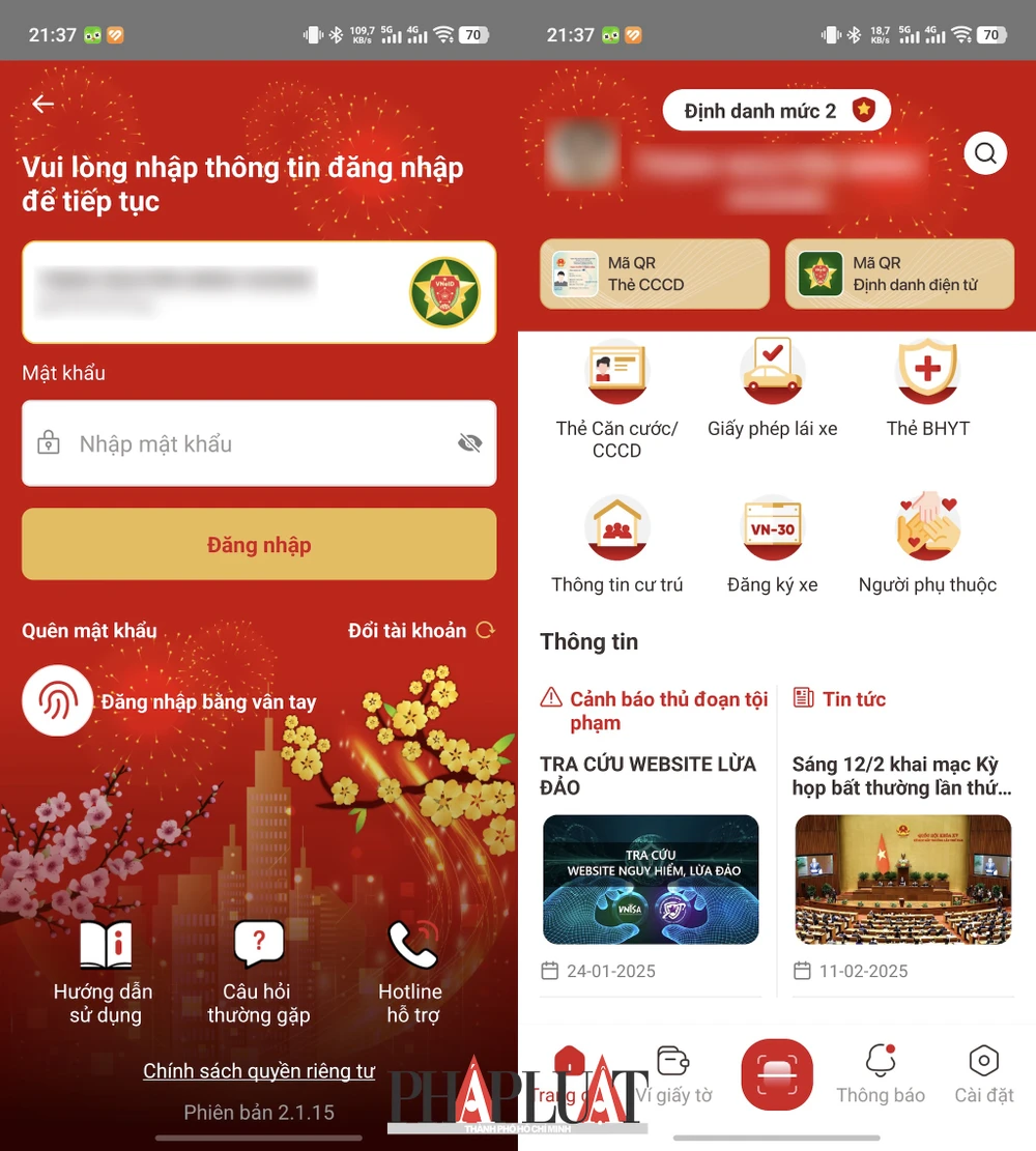 Đăng nhập ứng dụng VNeID. Ảnh: MINH HOÀNG