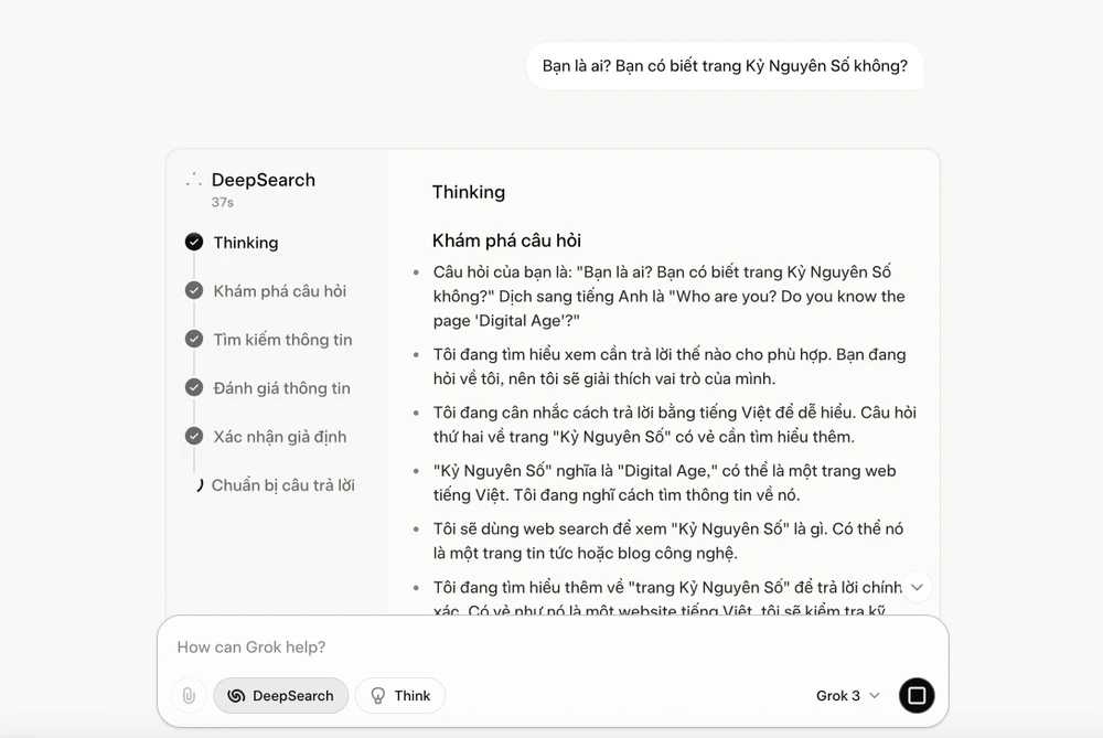 Khả năng phân tích sâu của Grok 3. Ảnh: TIỂU MINH