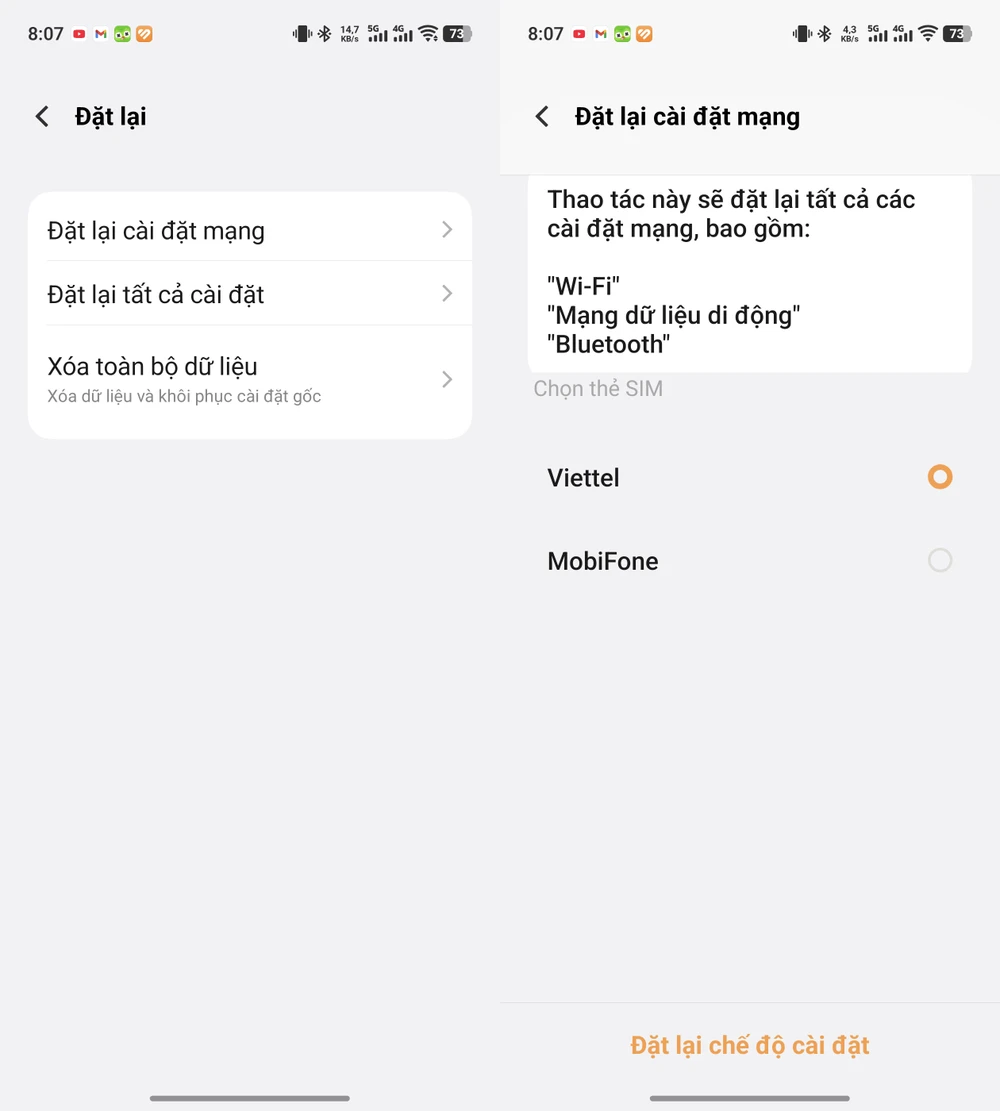 Đặt lại tất cả cài đặt mạng trên điện thoại. Ảnh: MINH HOÀNG