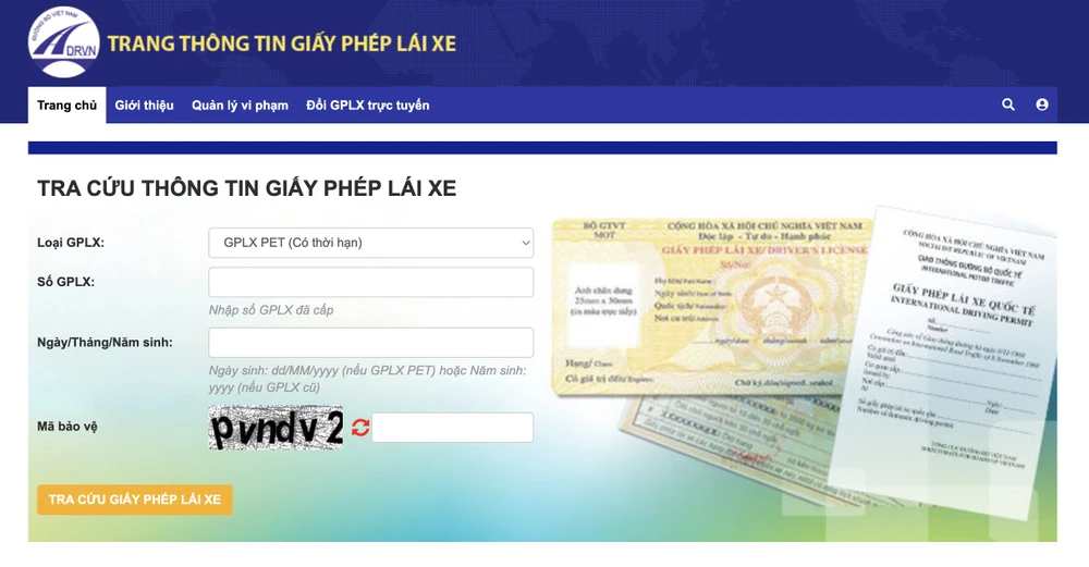 Trang Thông tin điện tử giấy phép lái xe. Ảnh: MINH HOÀNG