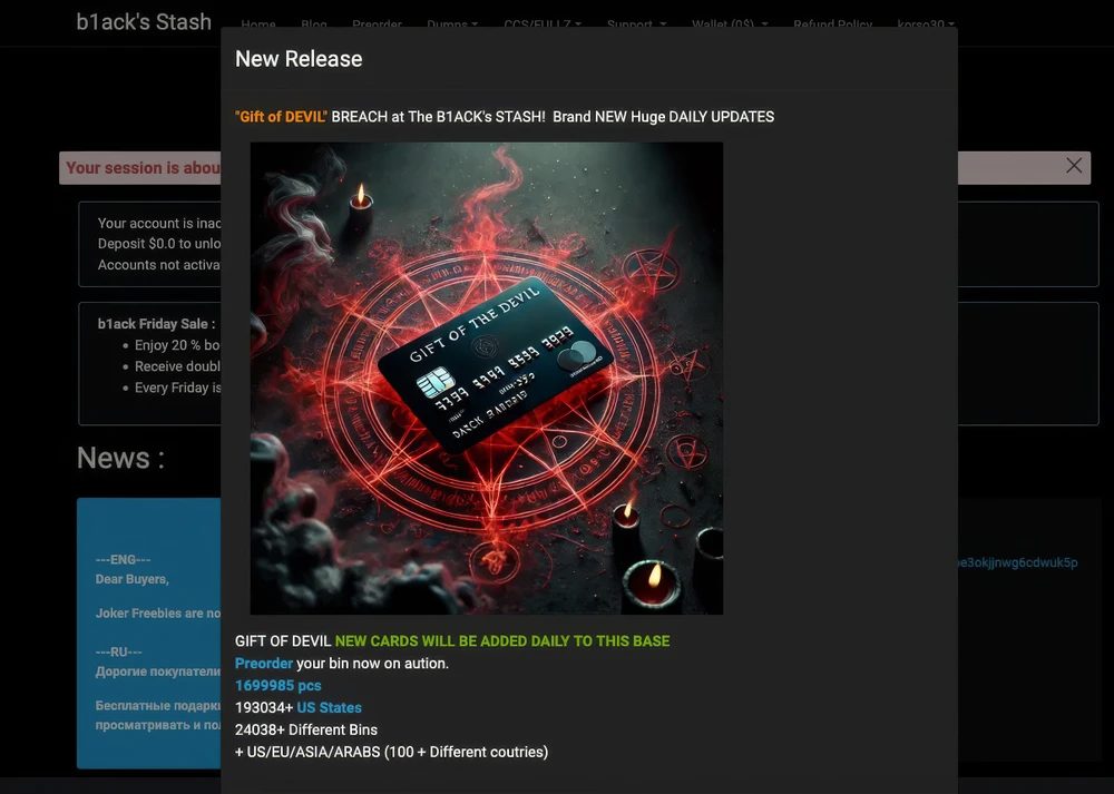 Ảnh chụp mua bán thông tin thẻ tín dụng. Ảnh: d3lab