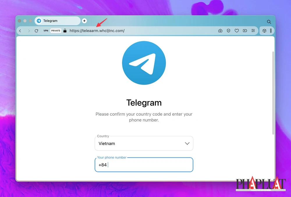 Giả mạo trang web đăng nhập tài khoản Telegram. Ảnh: MINH HOÀNG