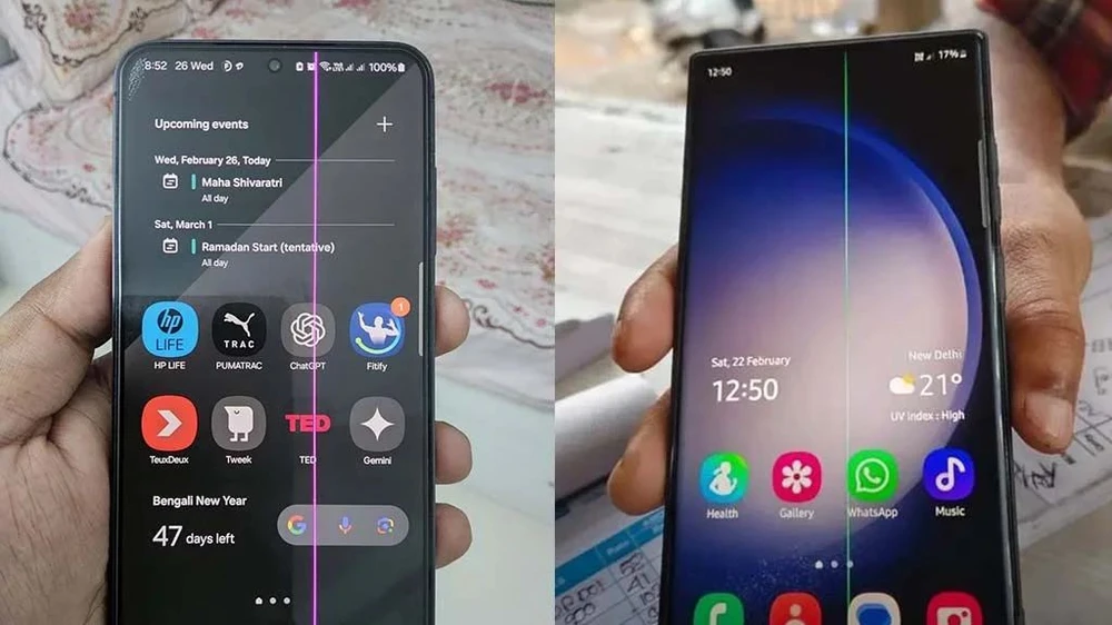 Người dùng Samsung than phiền lỗi sọc màn hình. Ảnh: Robin/X