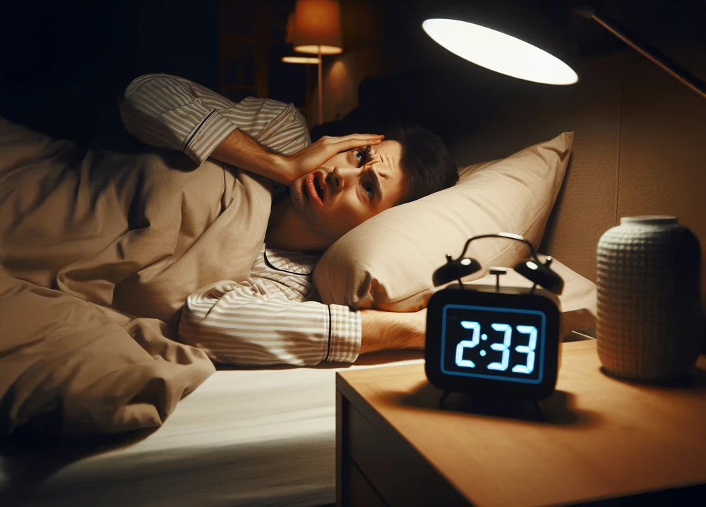 Có nhiều người dù mệt mỏi nhưng vẫn không ngủ được vào ban đêm. Ảnh: AI