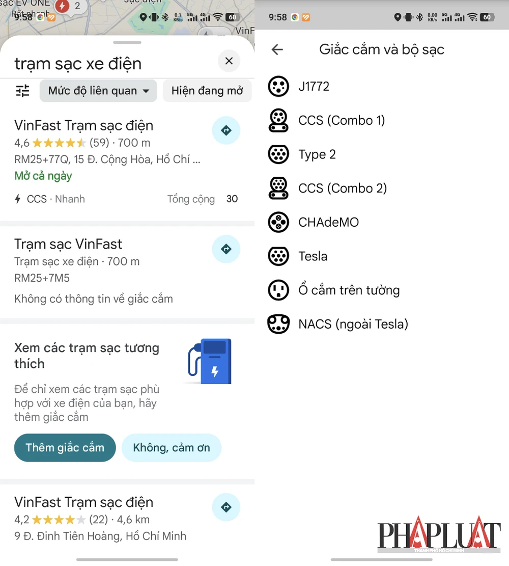 Cách tìm trạm sạc xe điện bằng Google Maps. Ảnh: MINH HOÀNG