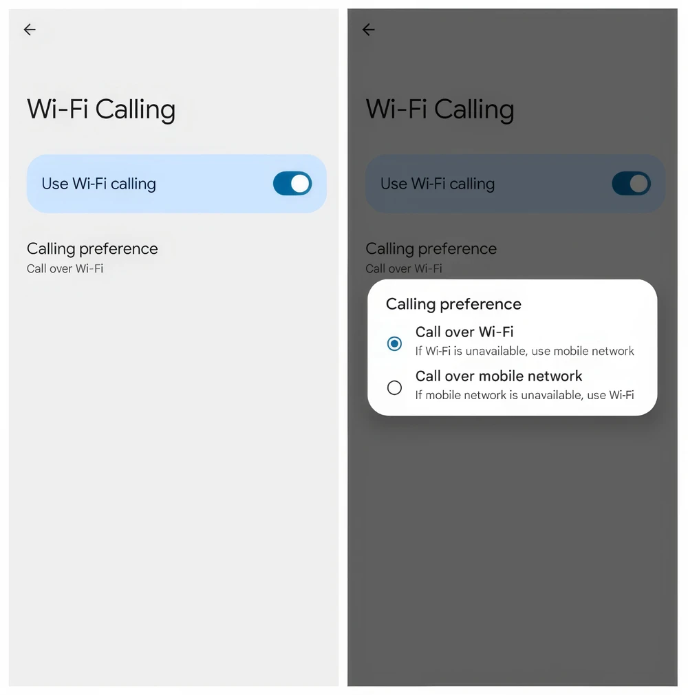 Bật tính năng cuộc gọi WiFi trên điện thoại Android. Ảnh: Google