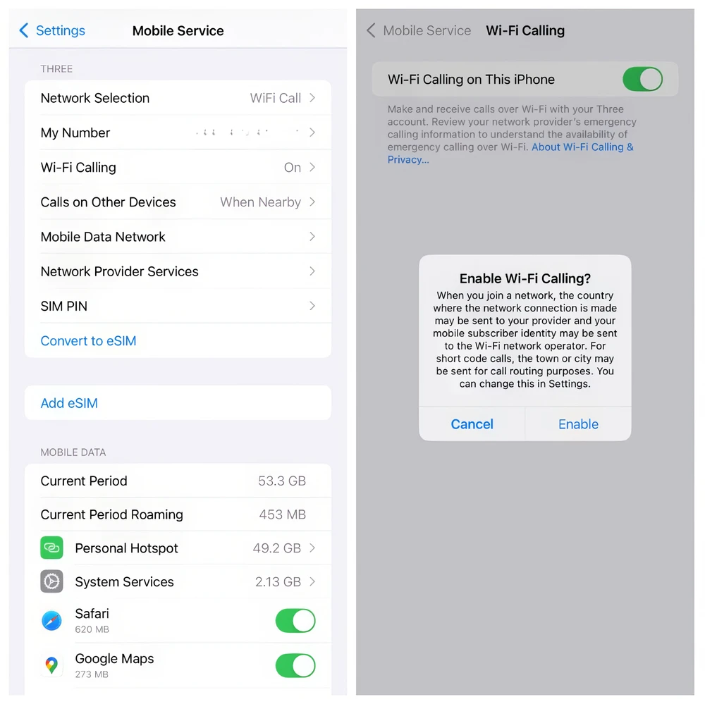 Bật tính năng cuộc gọi WiFi trên iPhone. Ảnh: Apple