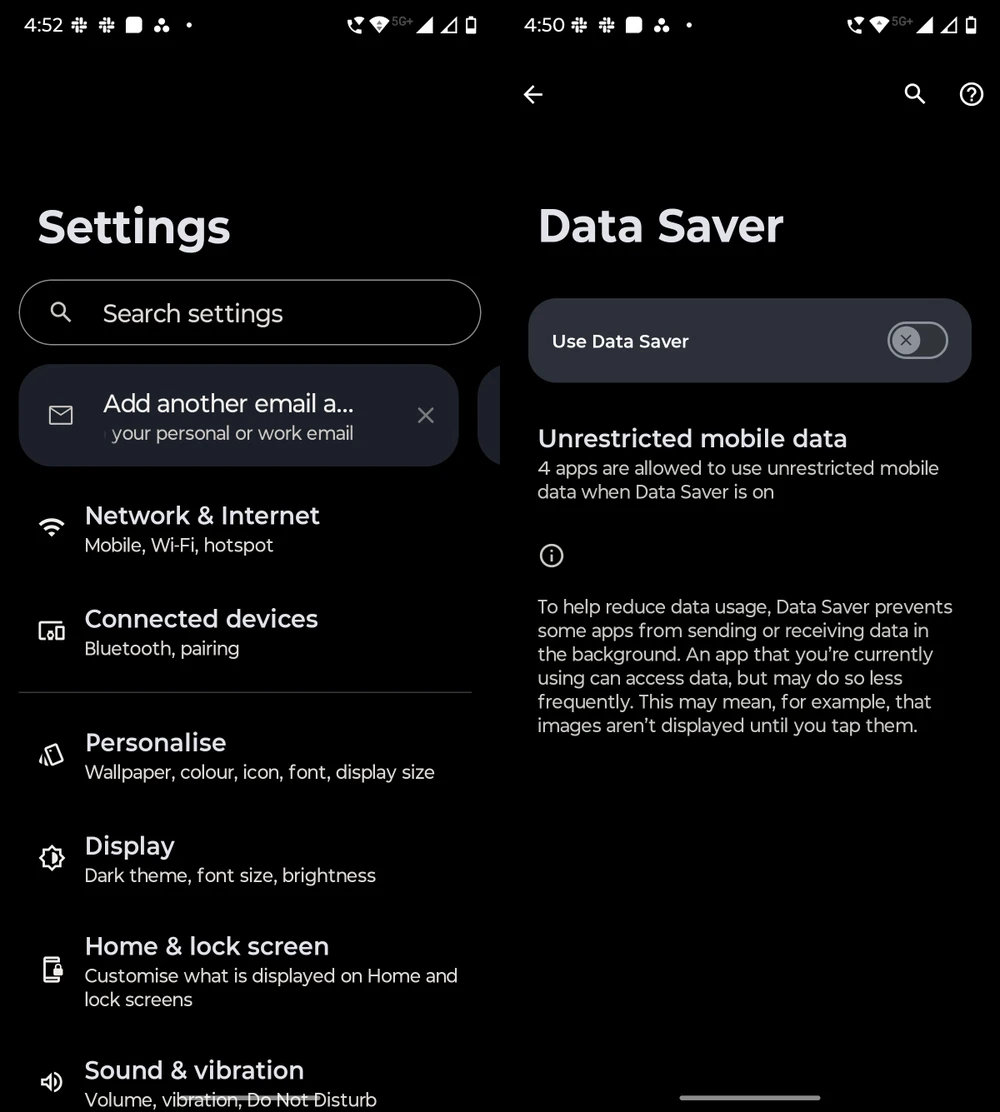 Bật tính năng tiết kiệm dữ liệu di động trên điện thoại Android.