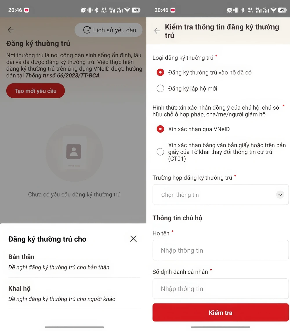 Điền các thông tin đăng ký thường trú online. Ảnh: MINH HOÀNG