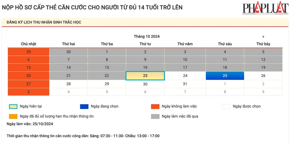 Chọn thời gian thu nhận sinh trắc học. Ảnh: MINH HOÀNG