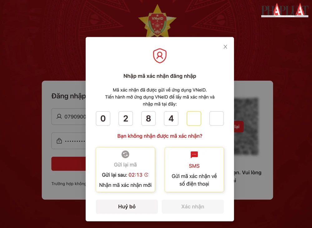 Đăng nhập cổng Dịch vụ công Bộ Công an bằng tài khoản VNeID. Ảnh: MINH HOÀNG