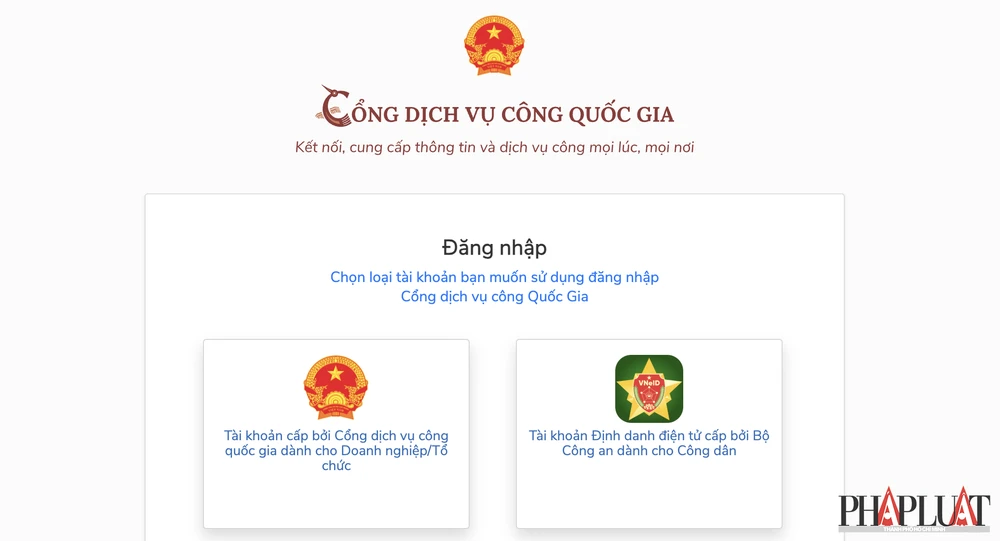 Đăng nhập cổng dịch vụ công Bộ Công an bằng tài khoản VNeID. Ảnh: MINH HOÀNG