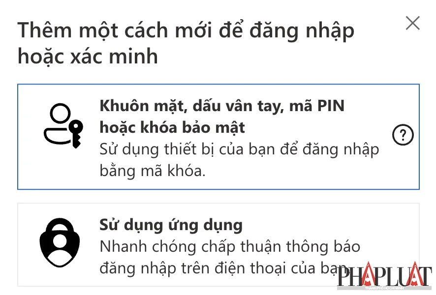 Thêm phương thức xác thực bằng khóa bảo mật. Ảnh: MINH HOÀNG