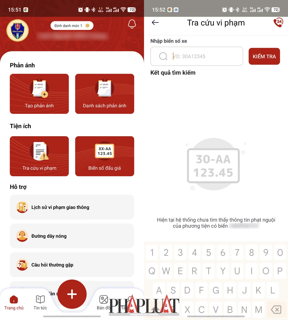 Kiểm tra phạt nguội bằng ứng dụng VNeTraffic. Ảnh: MINH HOÀNG