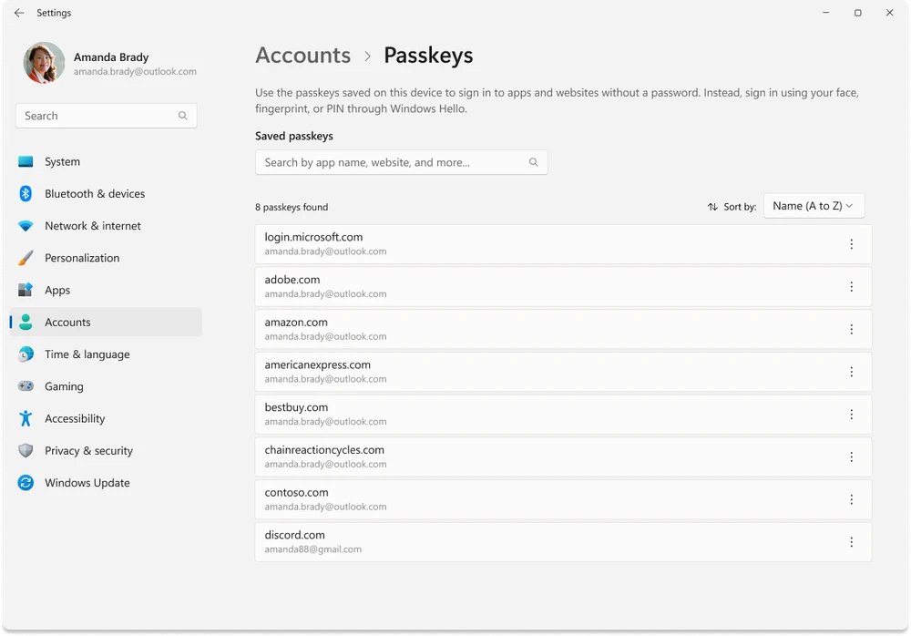 Cài đặt passkey cho tài khoản mới. Ảnh: Microsoft