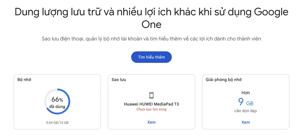 Truy cập Google One. Ảnh: TIỂU MINH