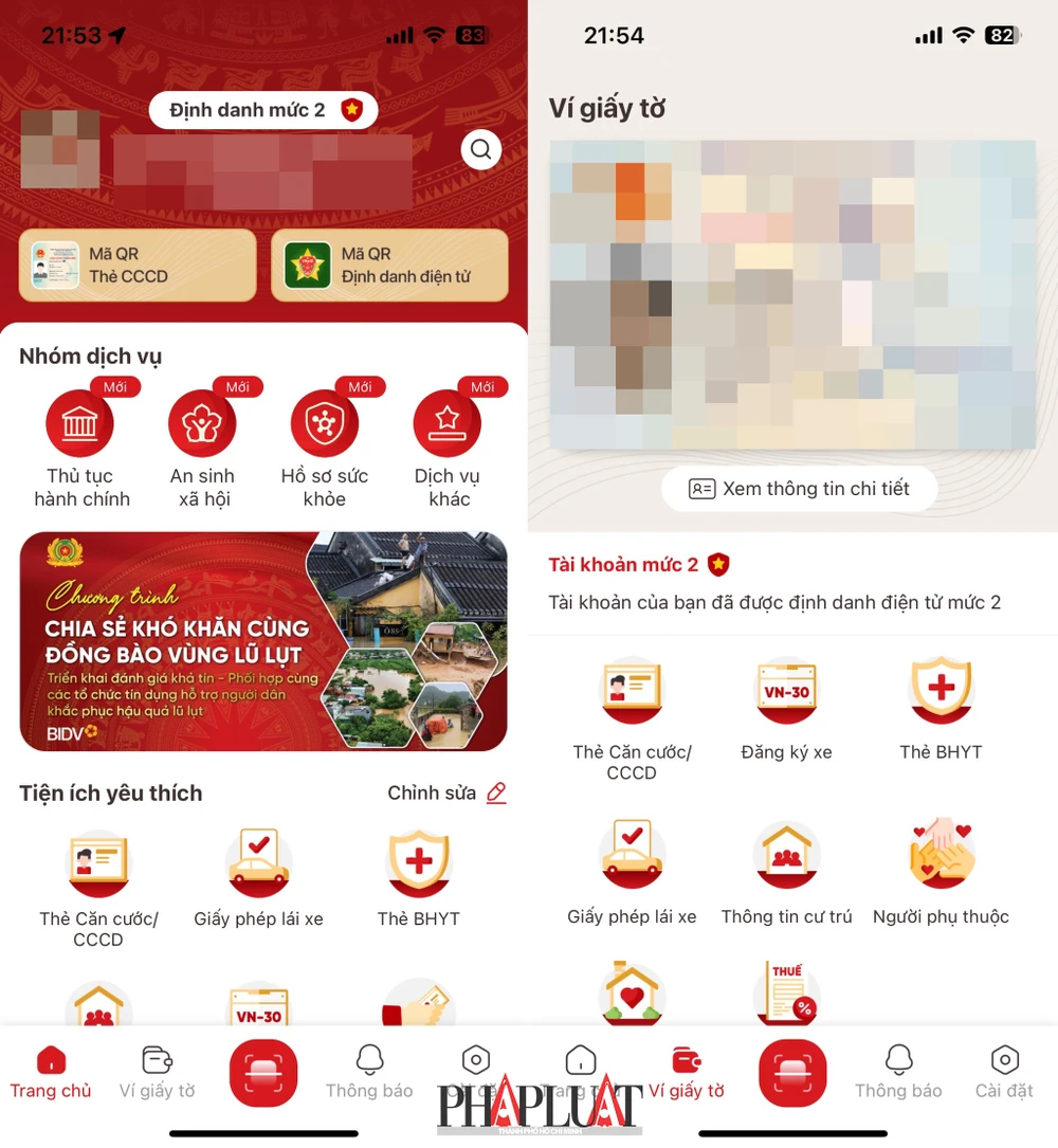 Ví giấy tờ trên ứng dụng VNeID. Ảnh: MINH HOÀNG