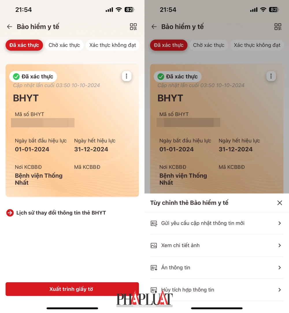 Xuất trình thẻ BHYT trên ứng dụng VNeID. Ảnh: MINH HOÀNG