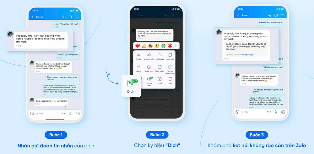Dịch văn bản bằng AI khi sử dụng Zalo.