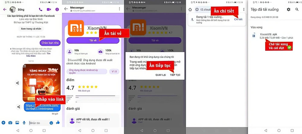 Kẻ gian gửi link cài đặt ứng dụng lạ dạng .apk tiềm ẩn nhiều rủi ro bảo mật